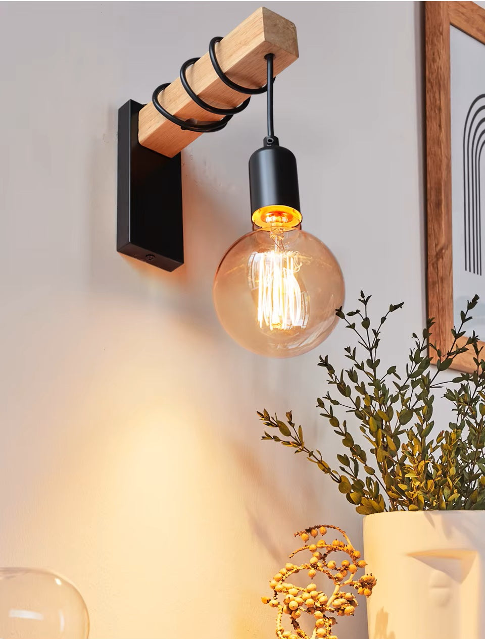 Wooden Hanging Wall Lamp