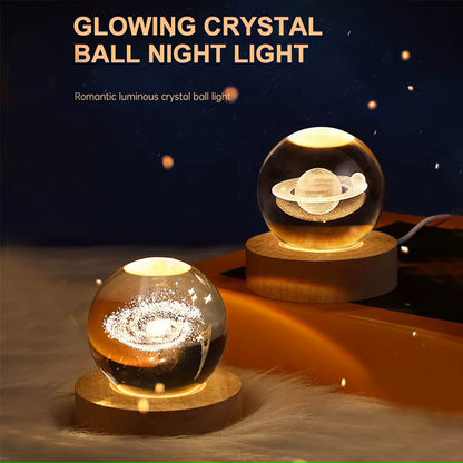 3D Crystal Ball Night Light - Moon, Galaxy, Saturn