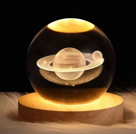 3D Crystal Ball Night Light - Moon, Galaxy, Saturn